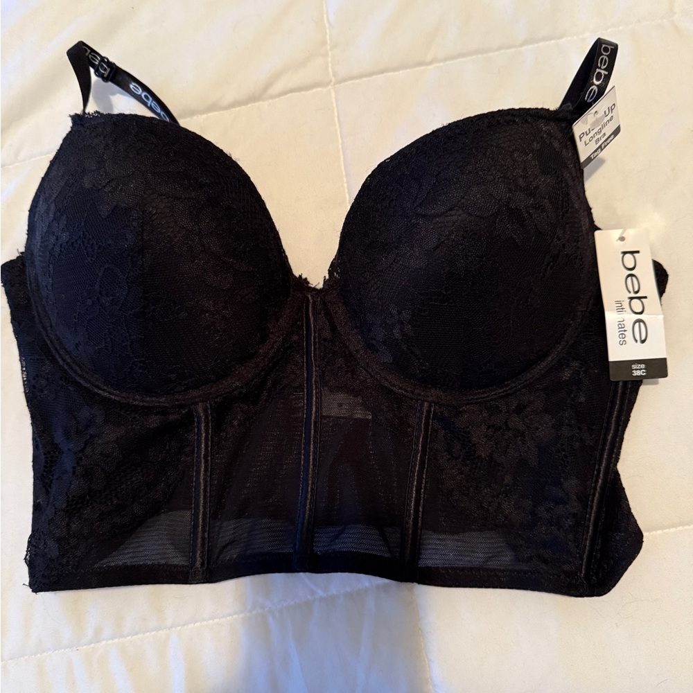 Bebe Midnight Black Lace Push Up Bra